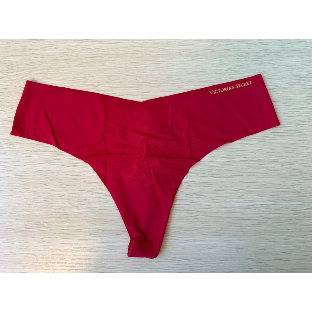 NWT Victoria's Secret Thong Panty Seamless Gold Logo Red XL